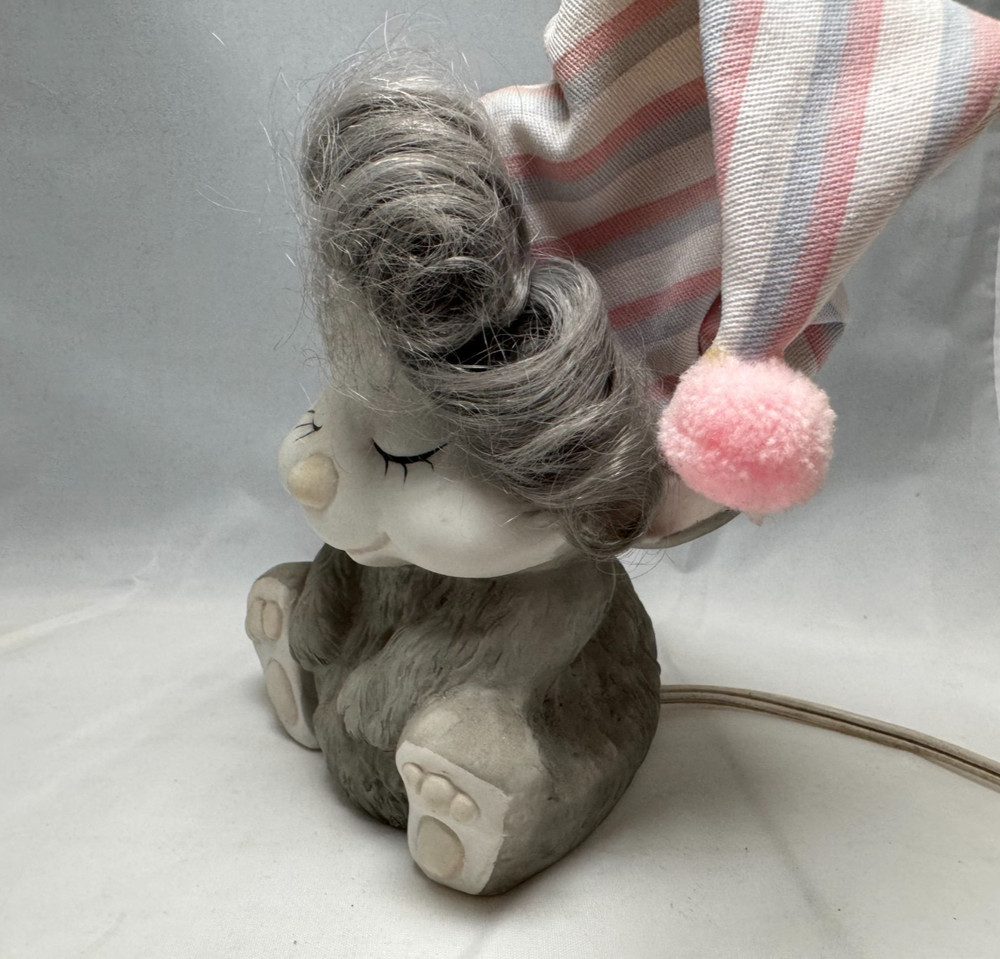 Vintage Ceramic Sleeping Mouse Bisque Nursery Night Light Excellent Condition
