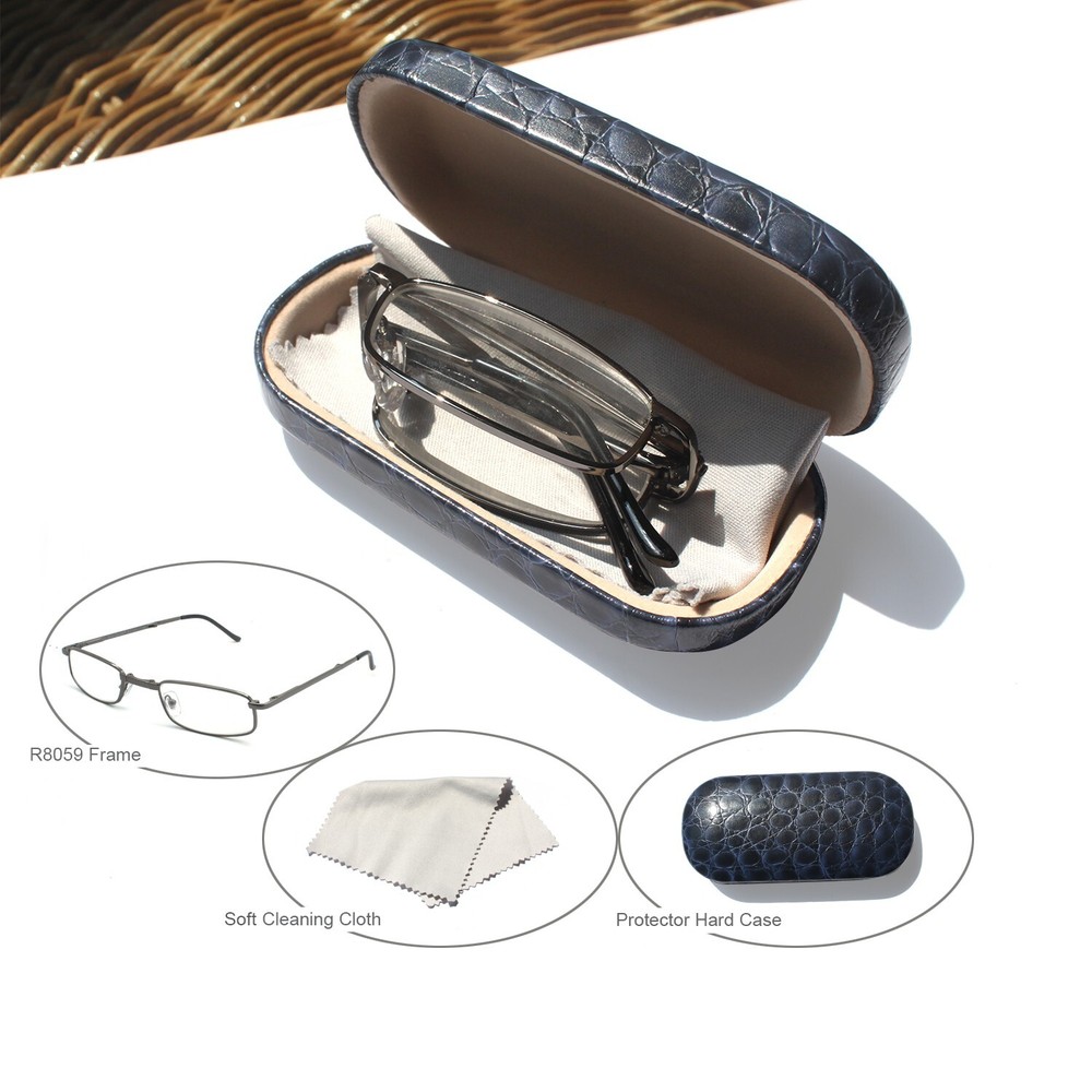 EYEZOOM Compact Rectangular Metal Folding Reading Glasses with Leather Case