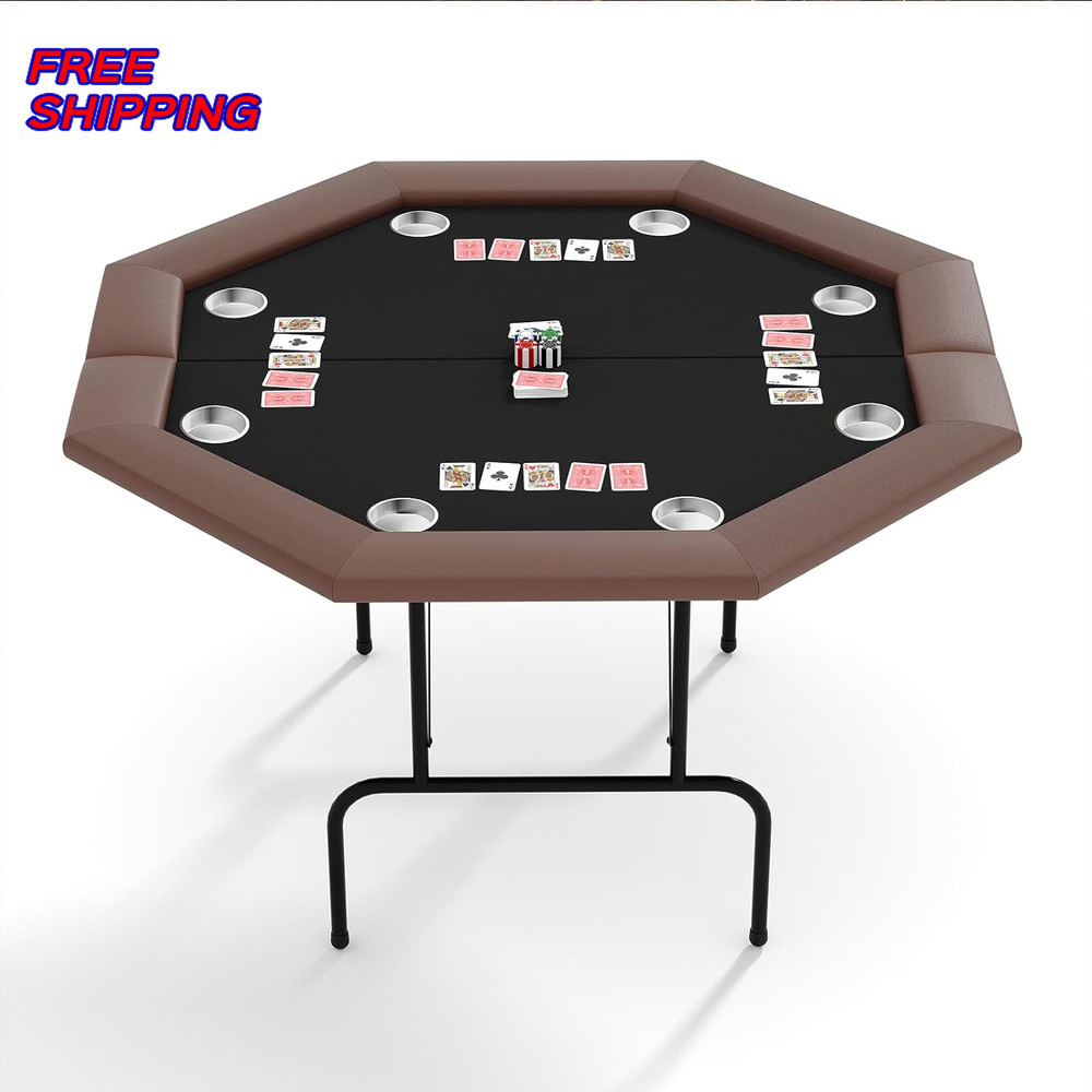 8 Player Poker Table Octagon Foldable Card Table with Locking Collapsible Legs