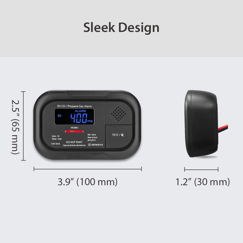 Digital RV Carbon Monoxide & Propane Dual Gas Alarm - Hard-Wired DC 12V, LCD
