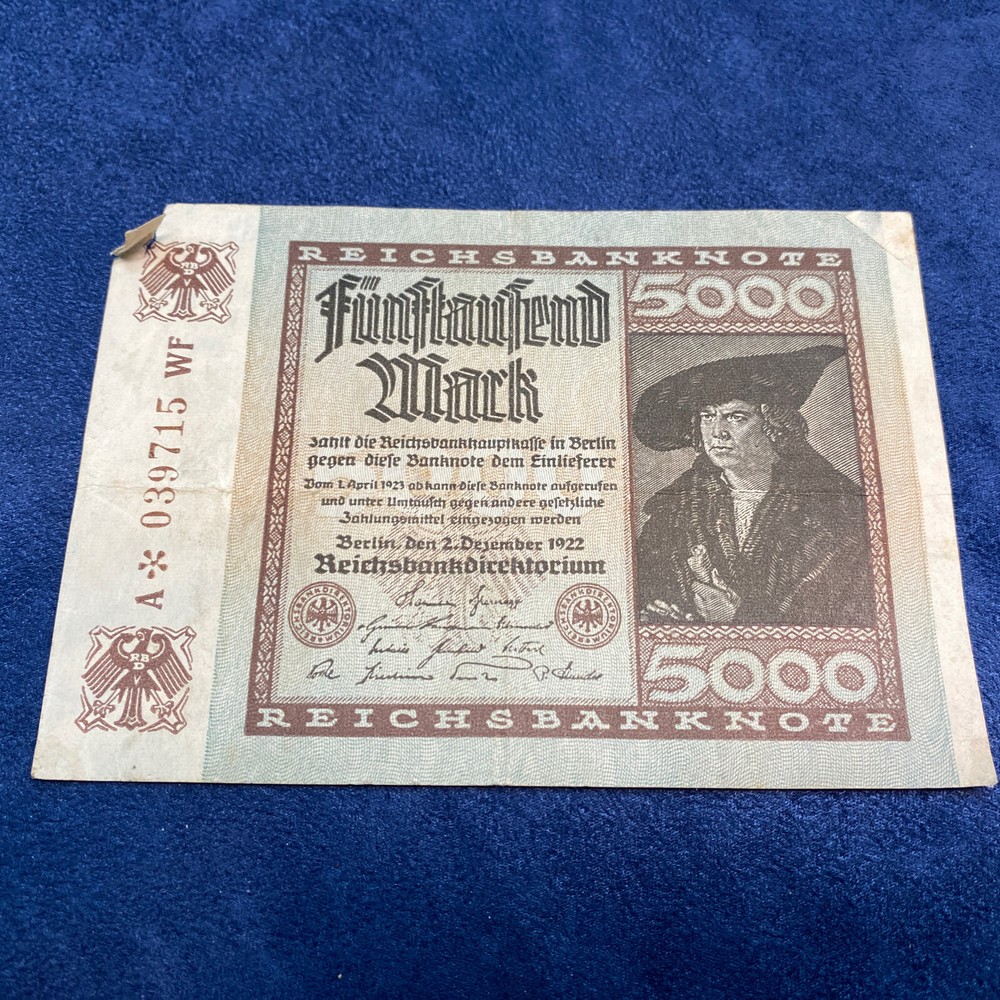 3pc Lot Reichbanknote, 50, 500, 5000