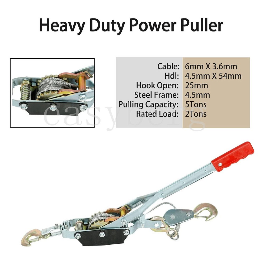 5 Ton Hand Puller Heavy Duty Winch Pull Hoist Come Along Cable Lever 3 Hooks US