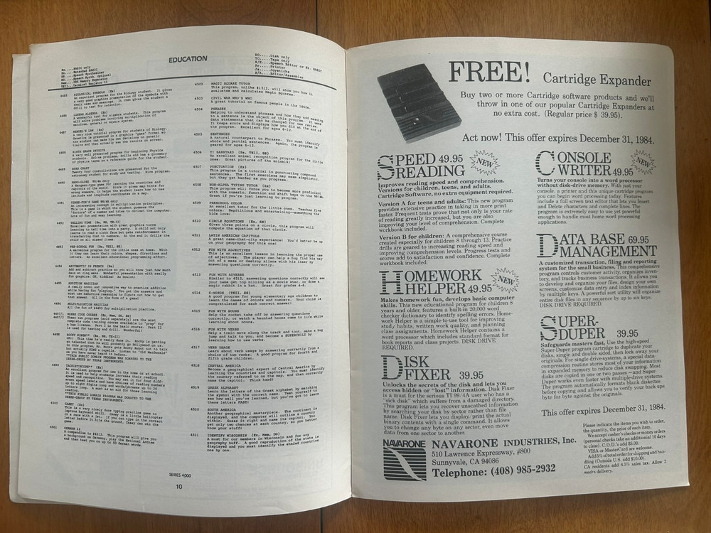 Vintage 1984 International 99/4 Users-Group Software Catalog