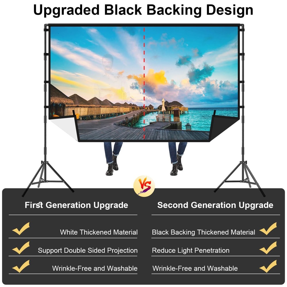 Projector Screen with Stand, 100 inch Portable Projector Screen Black Backing...