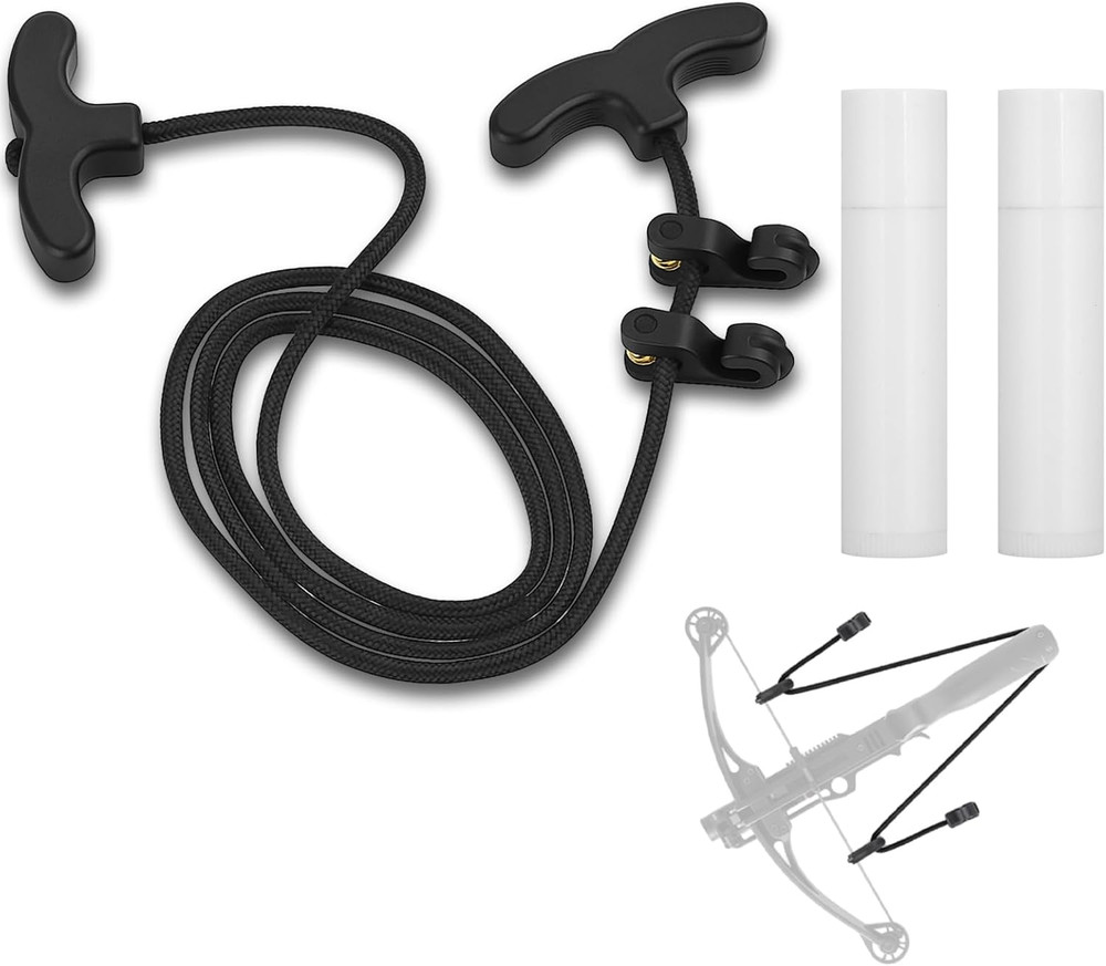66 Inch Crossbow Cocking Rope with 2 Bowstring Wax, T‑Handle Rope Cocker Pull As