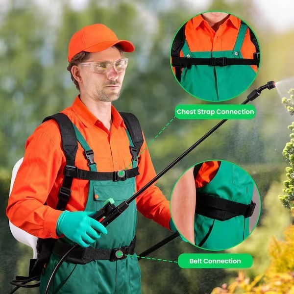 4-Gallon Backpack Sprayer Pump Pressure Adjustable Nozzle Padded Strap