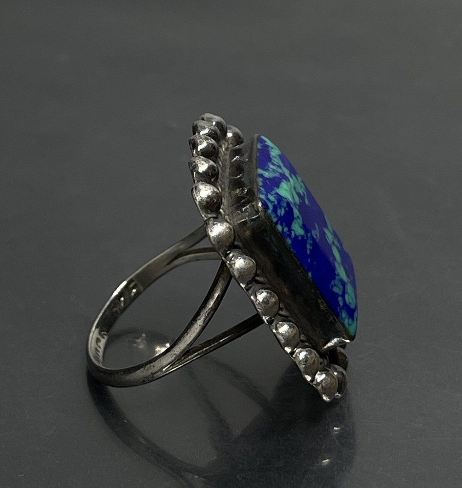 Womens Size 6.75 Ring Sterling Silver Azurite Malachite Chunky