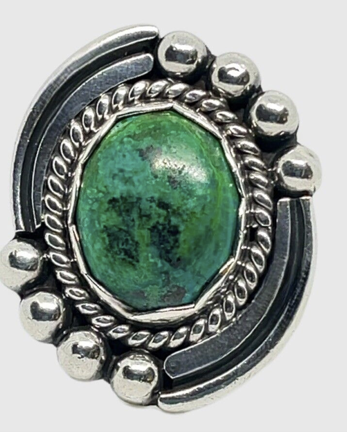 Taxco Mexico Sterling Silver Chrysocolla Eagle Mark 2 Ring Size 8