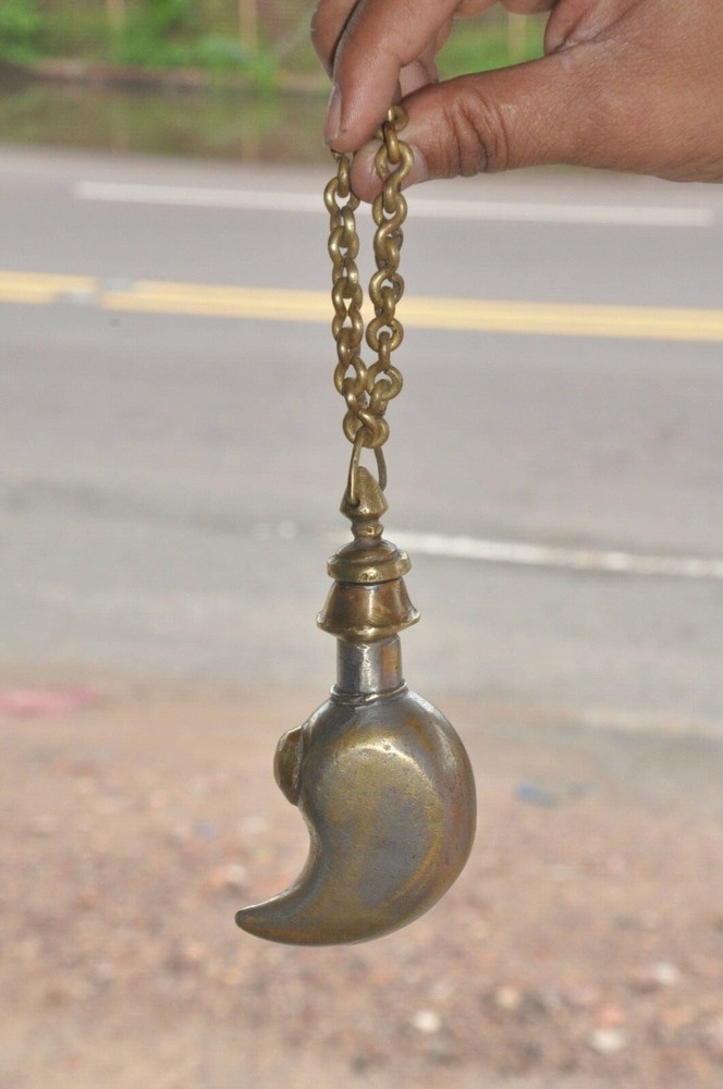 Vintage Brass Mango Shape Unique Handcrafted Powder Box With Chain