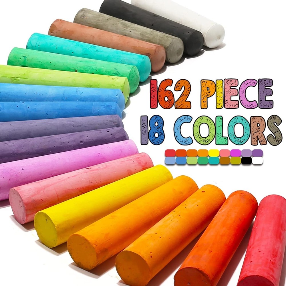 Vibrant Assorted 162-Pack Sidewalk Chalk - Ideal for Playgrounds and Classrooms
