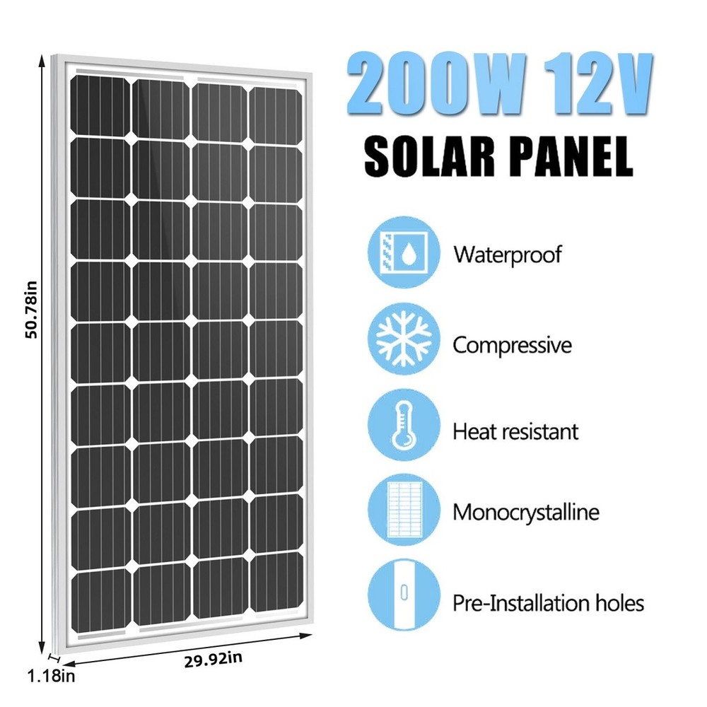 Solar Panel 200 Watt 12 Volt High-Efficiency Mono for Marine Rooftop Farm Single