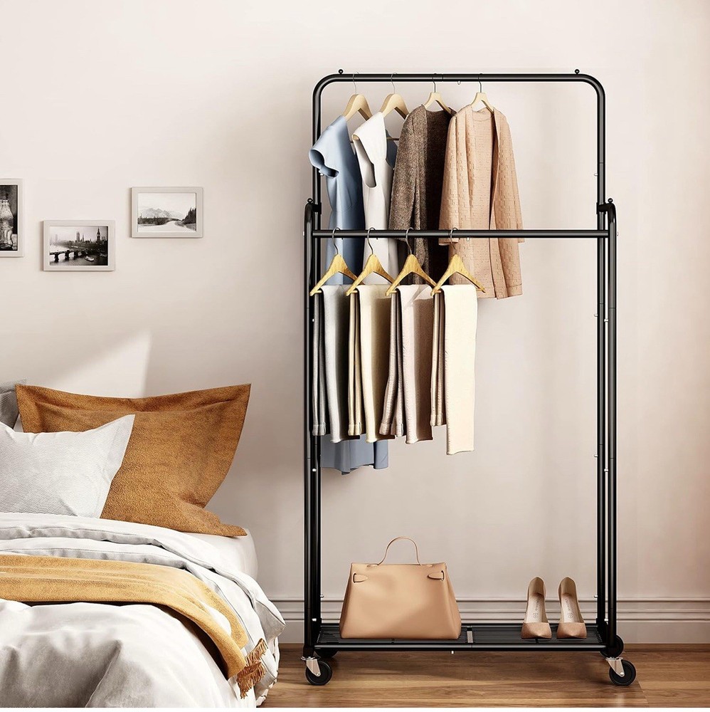 Simple Houseware Standard Double Rod Garment Rack, Black