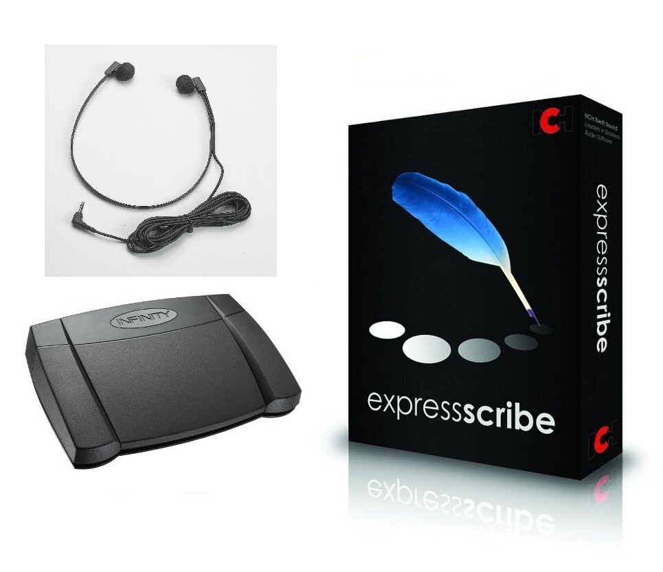 Express Scribe Pro Transcriber Foot Pedal Headset Bundle
