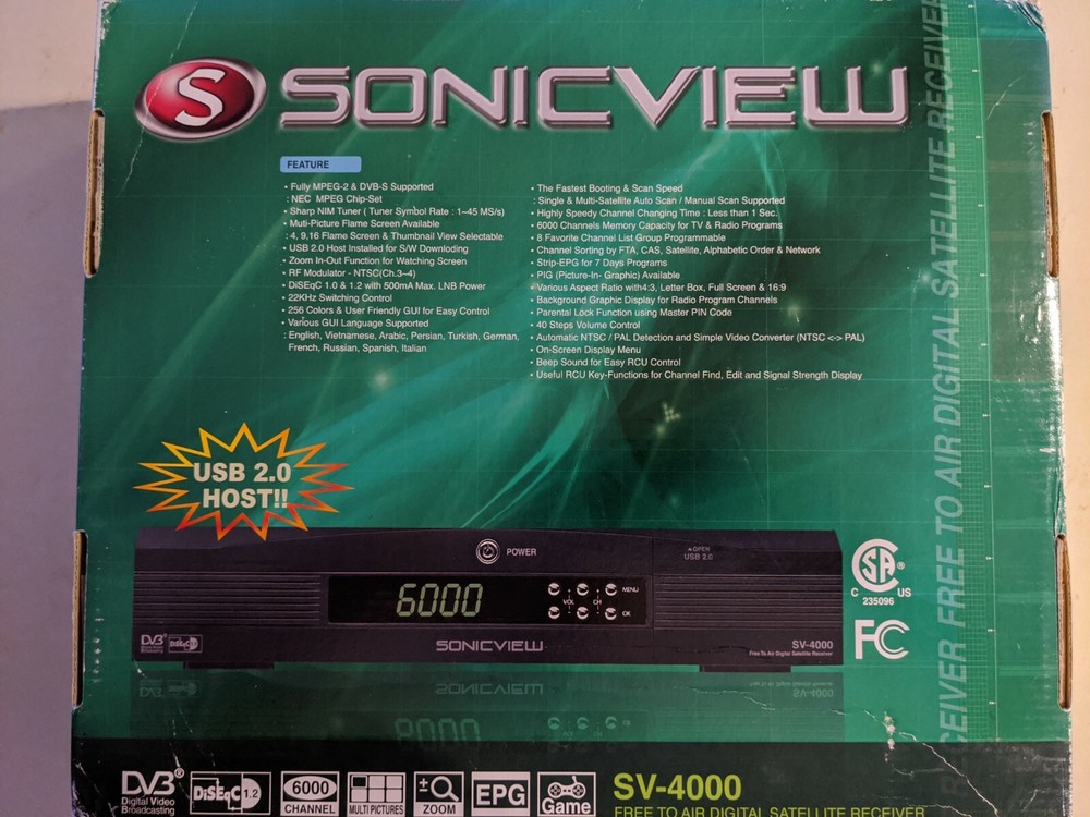 Sonicview SV-4000 FTA Satellite Receive With Remote