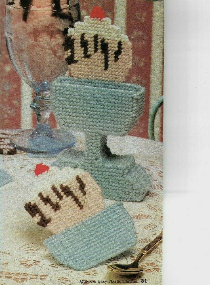 ICE CREAM COASTERS HOME DECOR PLASTIC CANVAS PATTERN INSTRUCTIONS