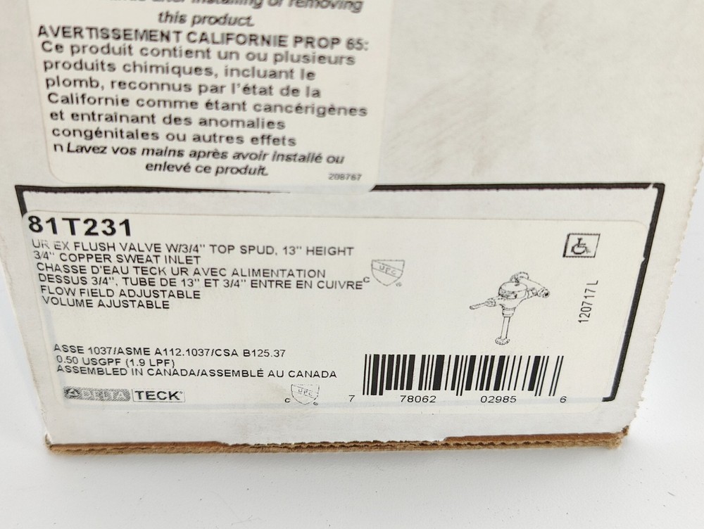DELTA 81T231 Urinal Flush Valve NEW IN BOX