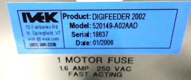 Ivek Digifeeder 2002 Model 520149-A02AAD Dispensing Controller Multispense 2000