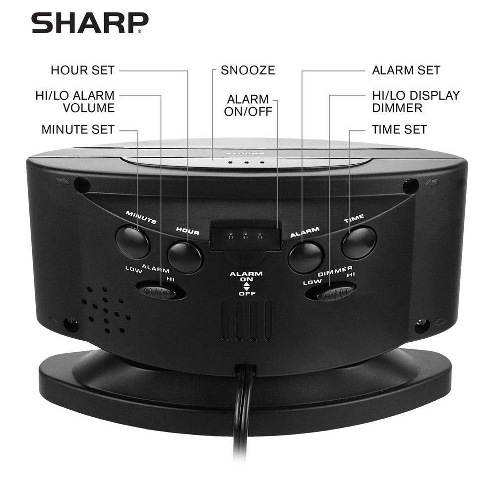 Sharp Home LED Digital Alarm Clock – Swivel Base Small, Red Led - Black Case