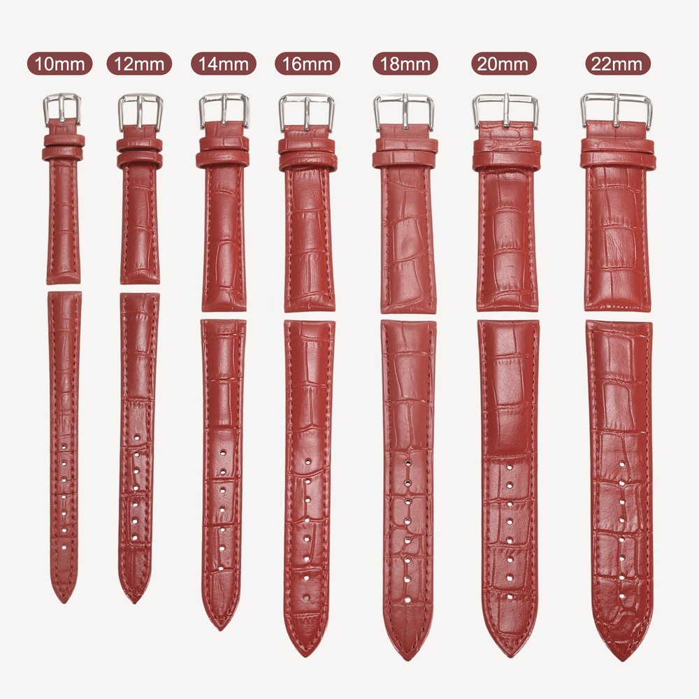 Leather Watch Band 24mm Embossed Cowhide Strap with Spring Bars Red