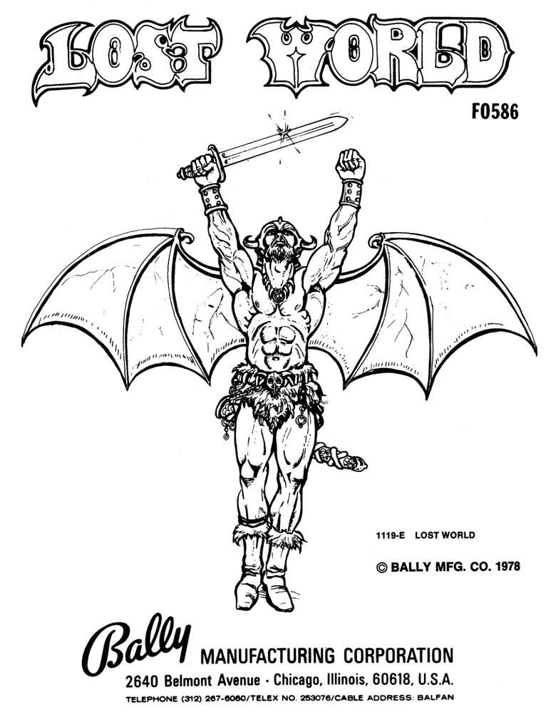 Bally Lost World Game # 1119-E Installation & Game Operations Instructions