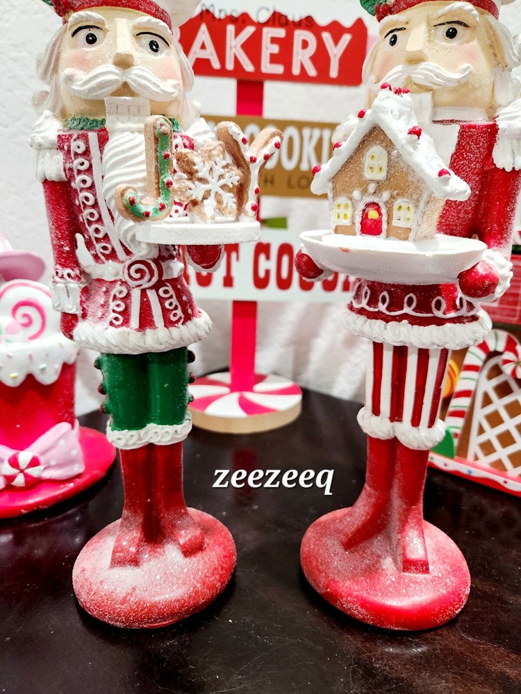 2 Christmas Gignerbread JOY Nutcrackers Red Figurines Statue 10.75"