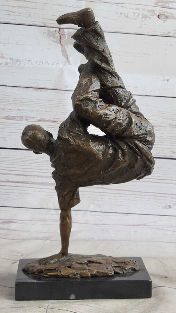 Breakdancing Hot Cast Young Man Bronze Sculpture Marble Base Figurine Artwork