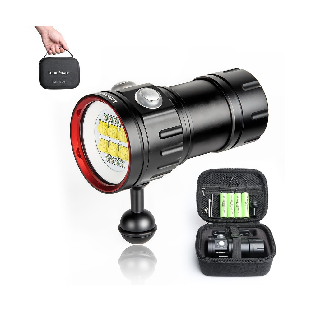 LetonPower B24 Dive Light Underwater Flashlight 9000Lumens Underwater Video L...