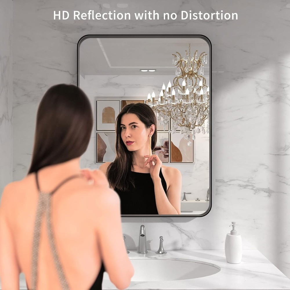 Stylish Rounded Rectangle Matte Black Mirror - Anti-Rust & Shatterproof Design