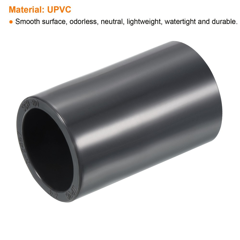 5pcs 3/4" Socket SCH80 UPVC Pipe Fitting Straight Coupling Connector, Grey