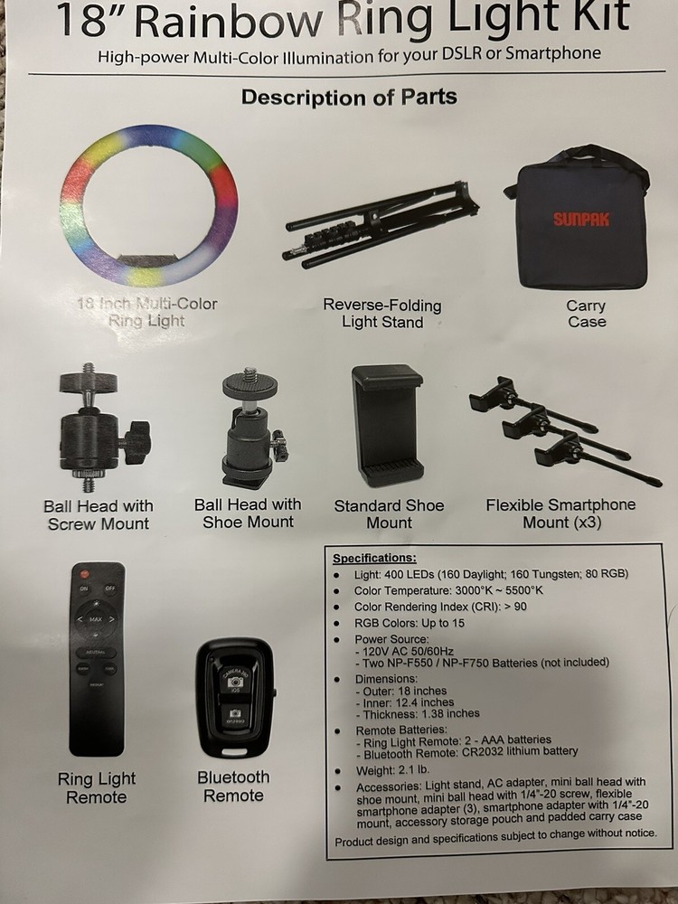 Sunpak - 18” Rainbow Ringlight with Shotgun Mic