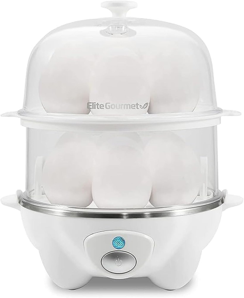 2-Tier Rapid Egg Cooker, 14-Egg Capacity with Buzzer & Auto Shut-Off, White
