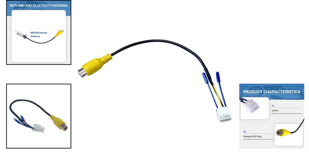 Plug & Play 10 Pin RCA Cable for Backup Camera - Perfect for Android Stereos