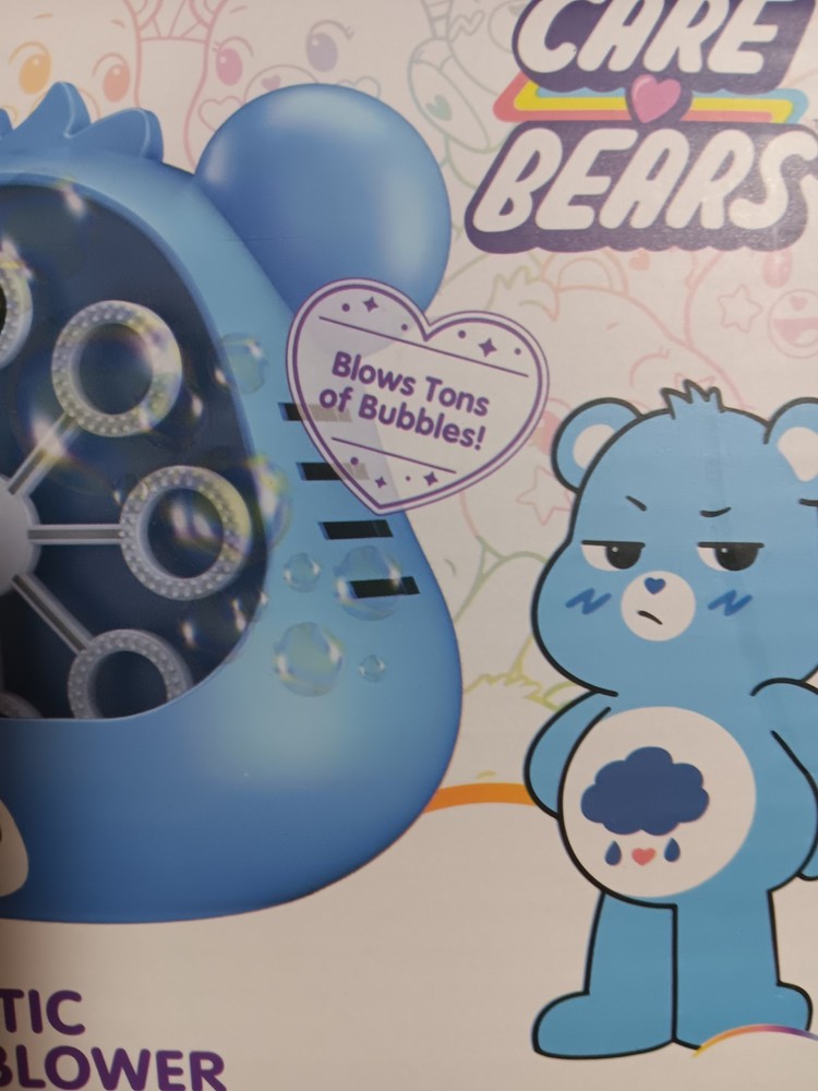 NEW IN BOX CARE BEARS AUTOMATIC BUBBLE BLOWER W/ SOLUTION GRUMPY BEAR 8.25"...