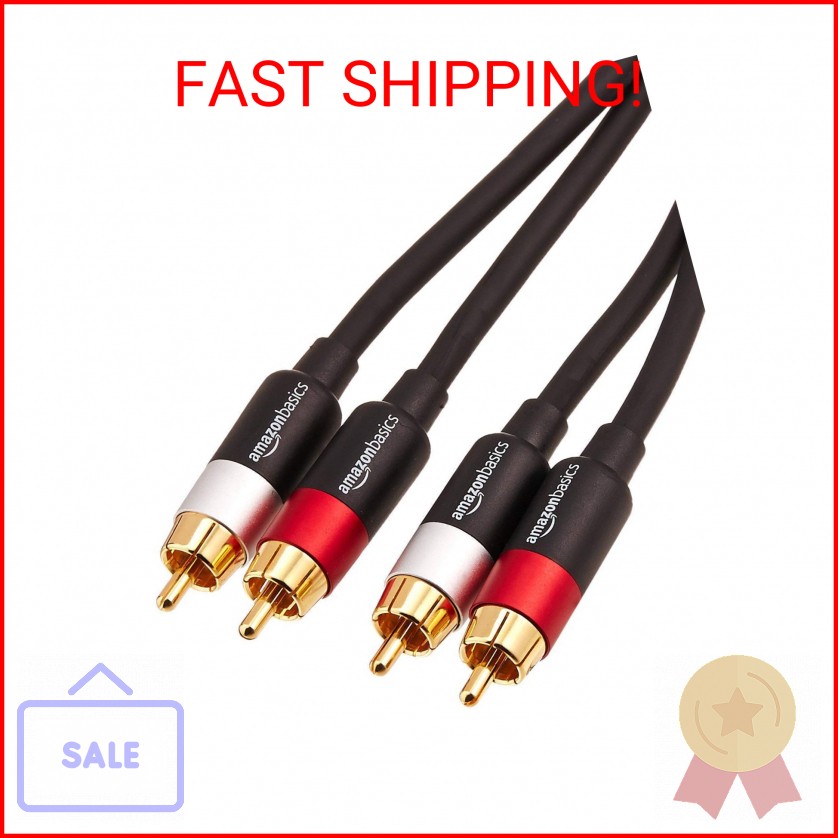 Amazon Basics 2 RCA Audio Cable for Amplifier, Active Speakers, Subwoofer or Hi-