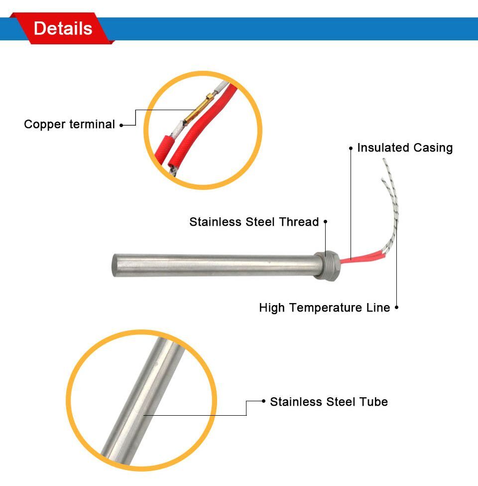 Cartridge Water Heating Element Stainless Steel Durable Thread Tube AC 110-220V