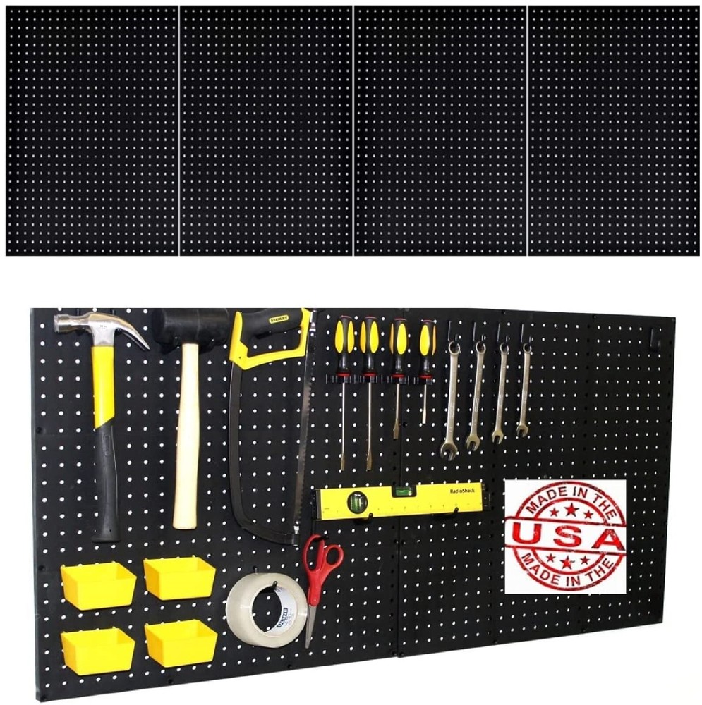 WallPeg (4) Black Plastic Pegboard Panels – 96” Wide Garage Tool Pegboard
