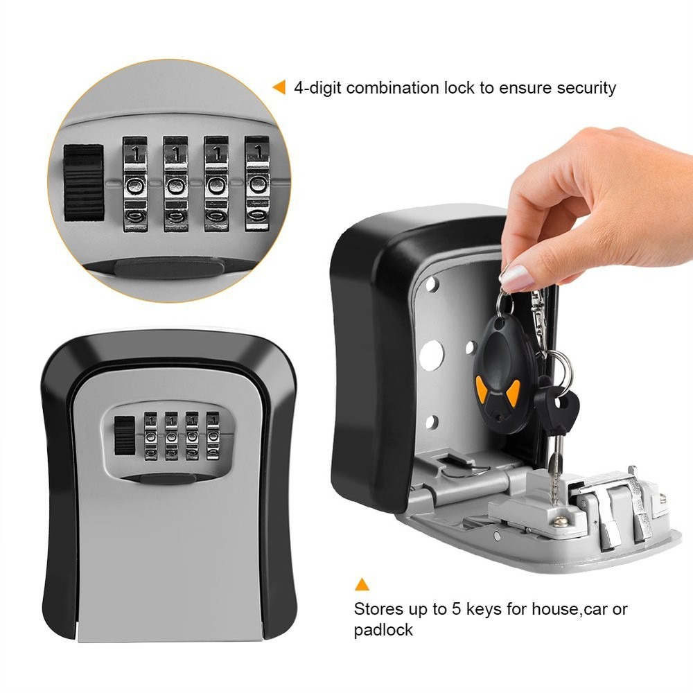 4-Digit Combination Key Lock Box Wall Mount Security Lockbox for 5 Keys