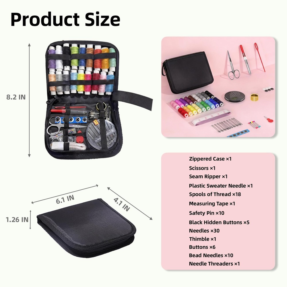 sunchin 86 Pcs Sewing Kit Basic- Needle and Thread with Case for colorful