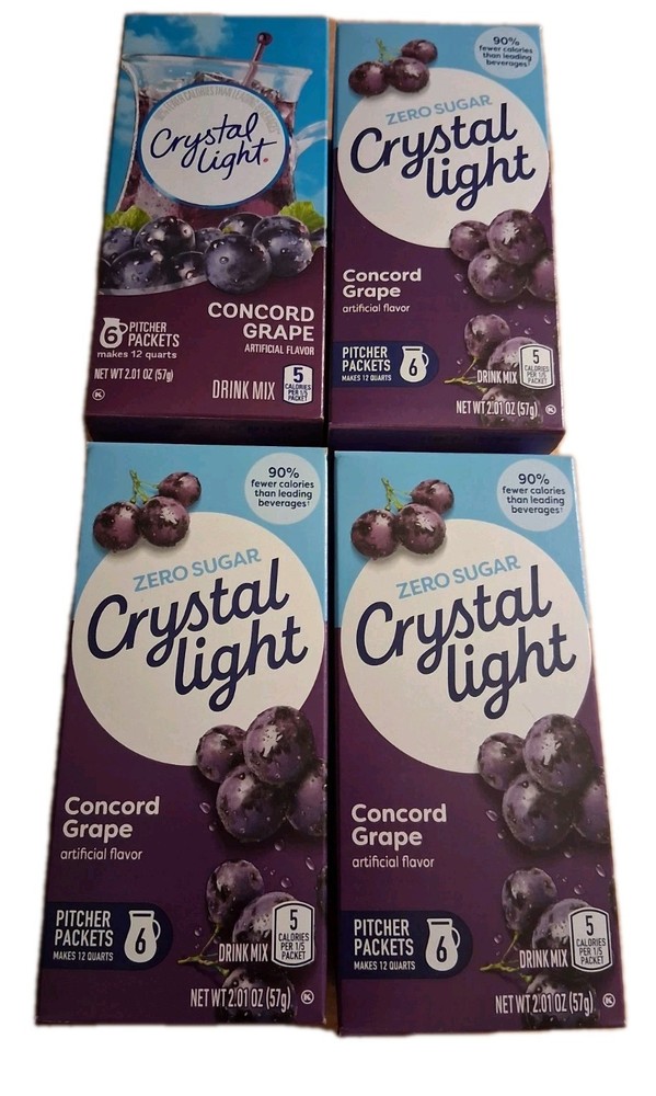 Four New Crystal Light 6 Count Pitcher Packets Packs, Concord Grape, Exp. 12/27