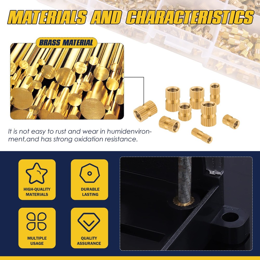 500Pcs Threaded Inserts Kit M2 M3 M4 M5 - Female Thread Heat Set Insert, Brass K