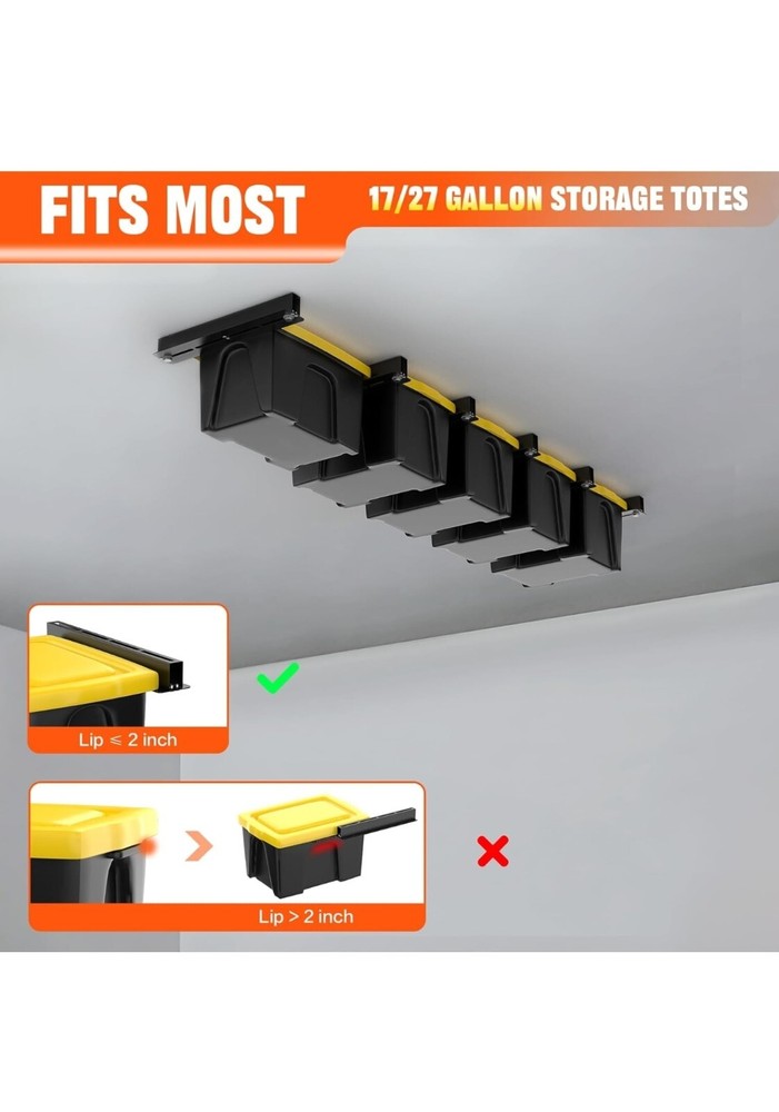 TORACK Garage 16\" Studs Ceiling Storage Rack, Overhead Tote Storage Rail System