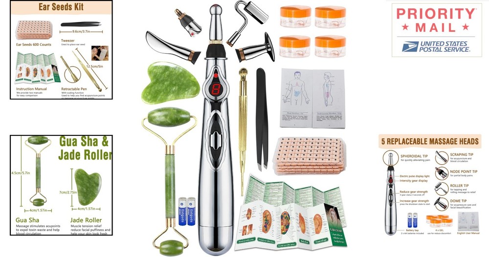 Wellness Essential: 5-Head Electronic Acupuncture Pen, Gua Sha & Tools Included