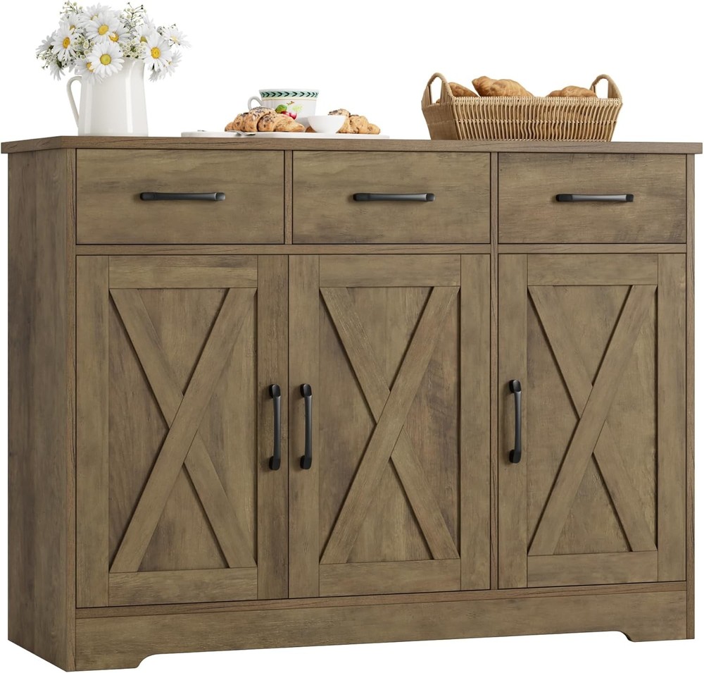 HOSTA Modern Farmhouse Buffet Sideboard Cabinet, Barn Doors Stora