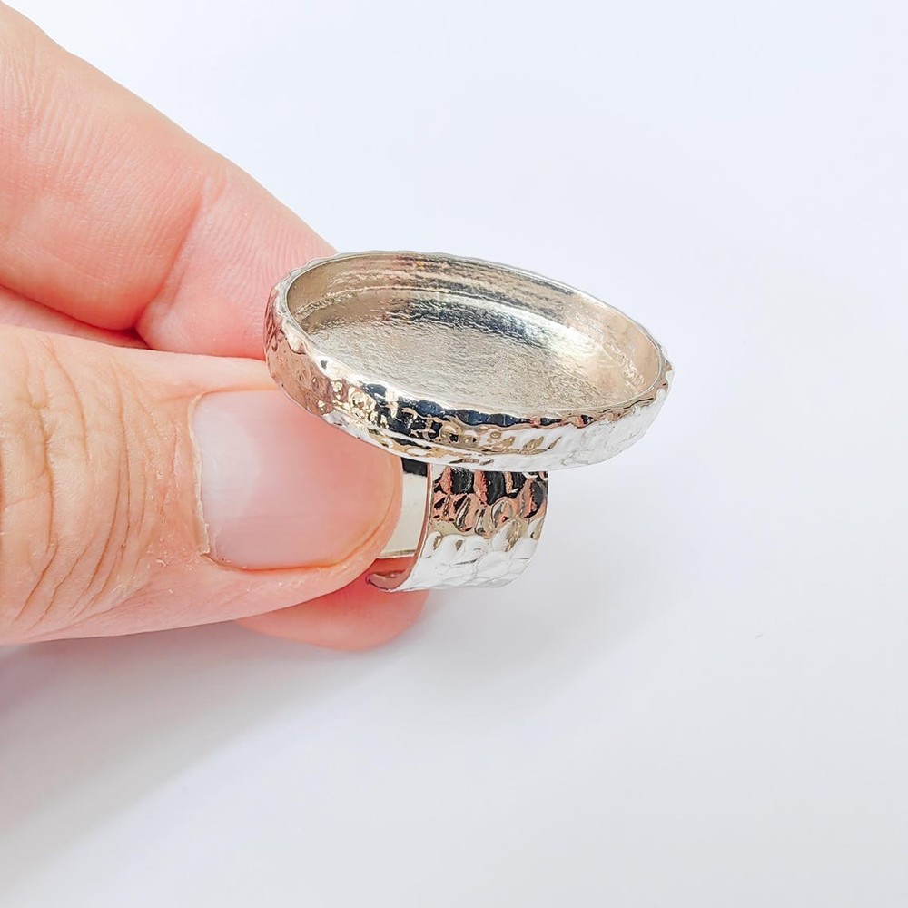 Oval Shiny Silver Ring Blank Settings, Mounting Adjustable 30x22mm G37424