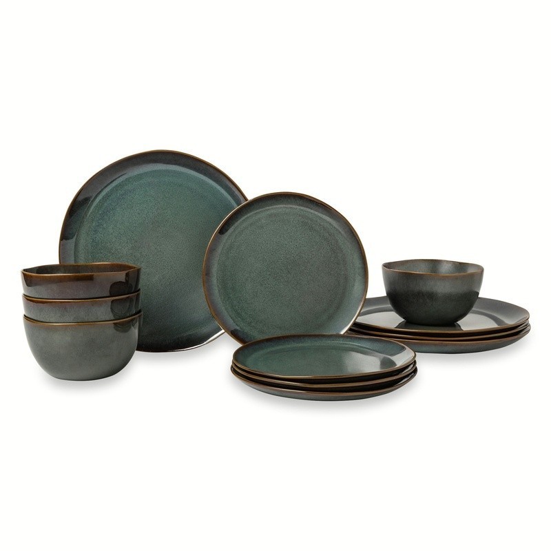 Rustic Ceramic Dinnerware Set 12 Piece Service 4 Dishwasher Microwave Safe New