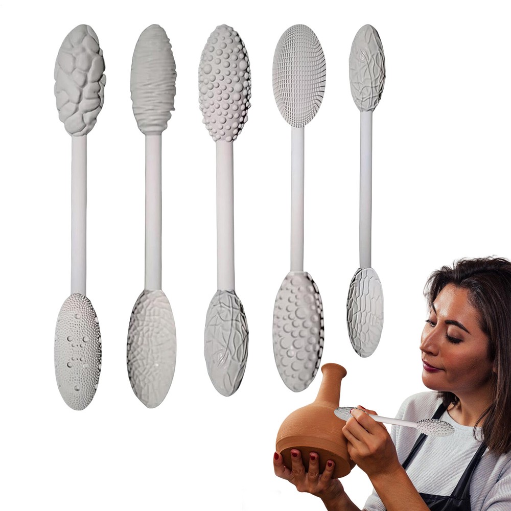 5pcs Texture Tool Sets For Clay Art Double-Ended Pottery Roller Sculpting Kit