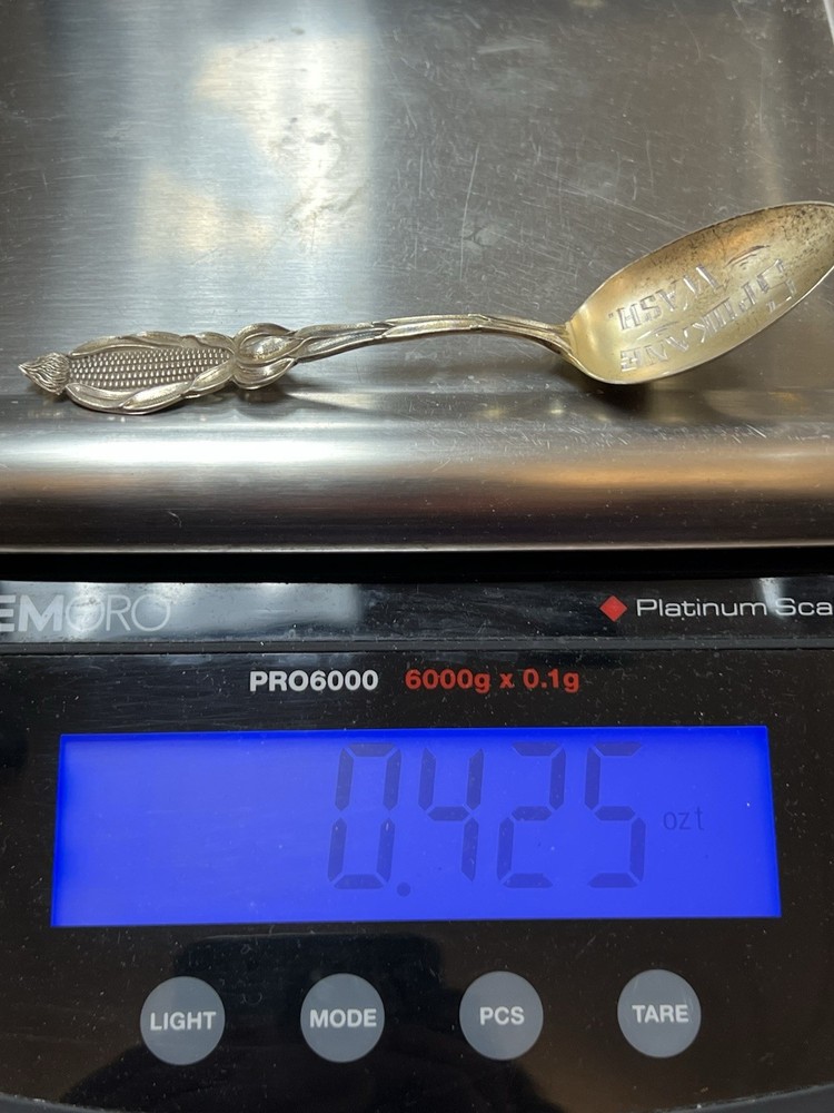 Spokane Washington Figural Corn Sterling Silver Souvenir Spoon