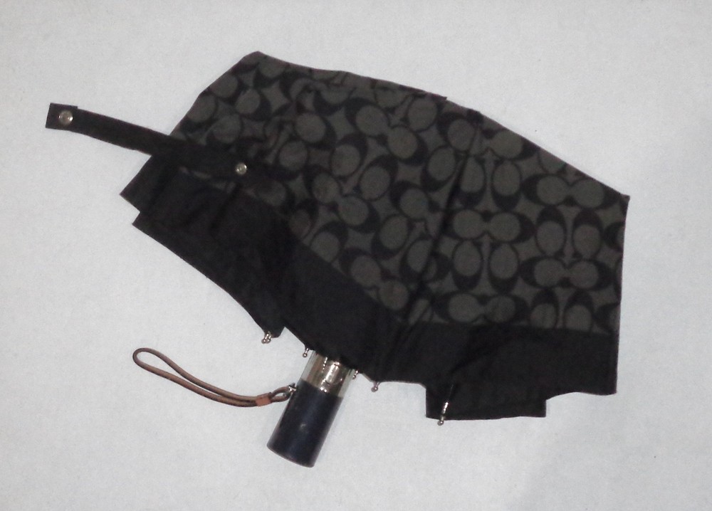 COACH Signature C Logo Automatic Botton Folding Compact Umbrella Gray/Black