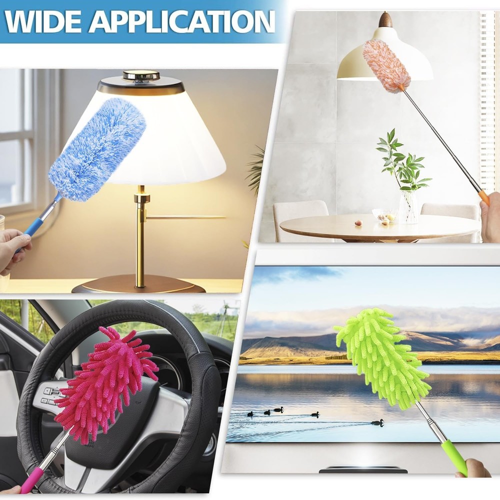 4 Pack 13" to 30" Extendable Feather Duster Kit, Washable Duster Head, Microf...