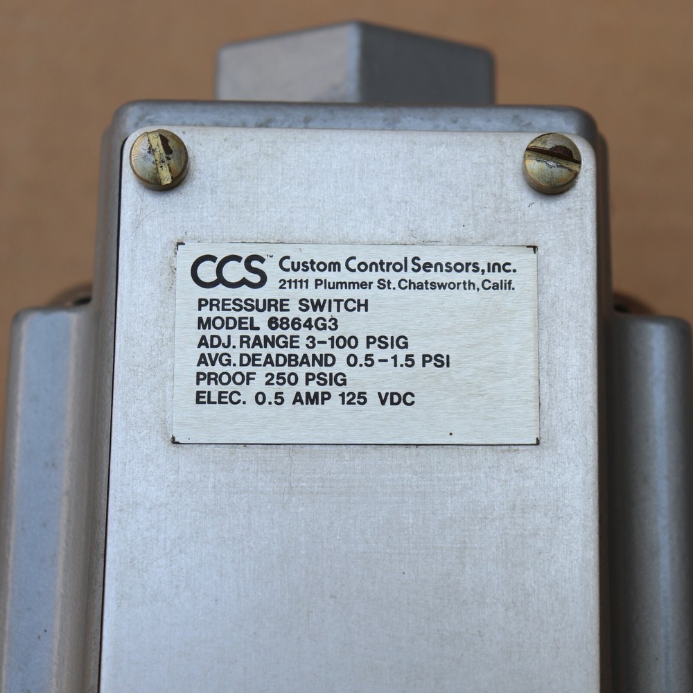 CCS CUSTOM CONTROL SENSORS 6864G3 PRESSURE SWITCH